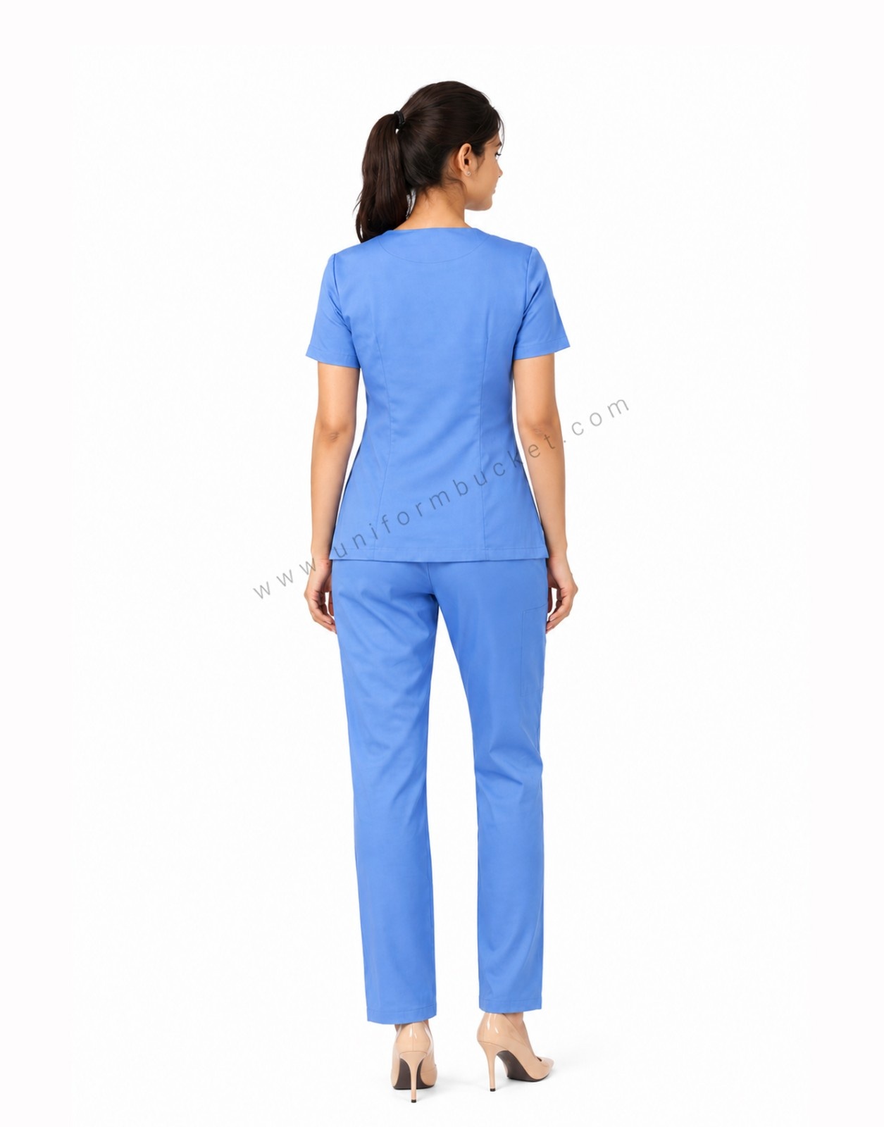 sky blue round neck princess cut line top with front two cut pocket thumbnail 2